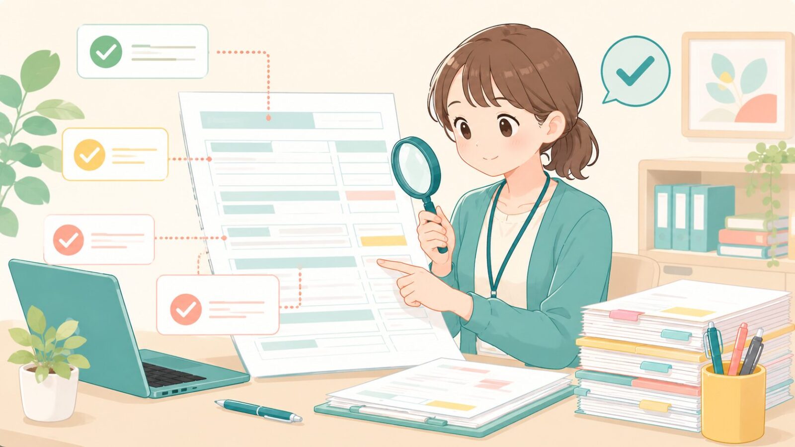 訪問看護レセプトの点検方法を表したイラスト