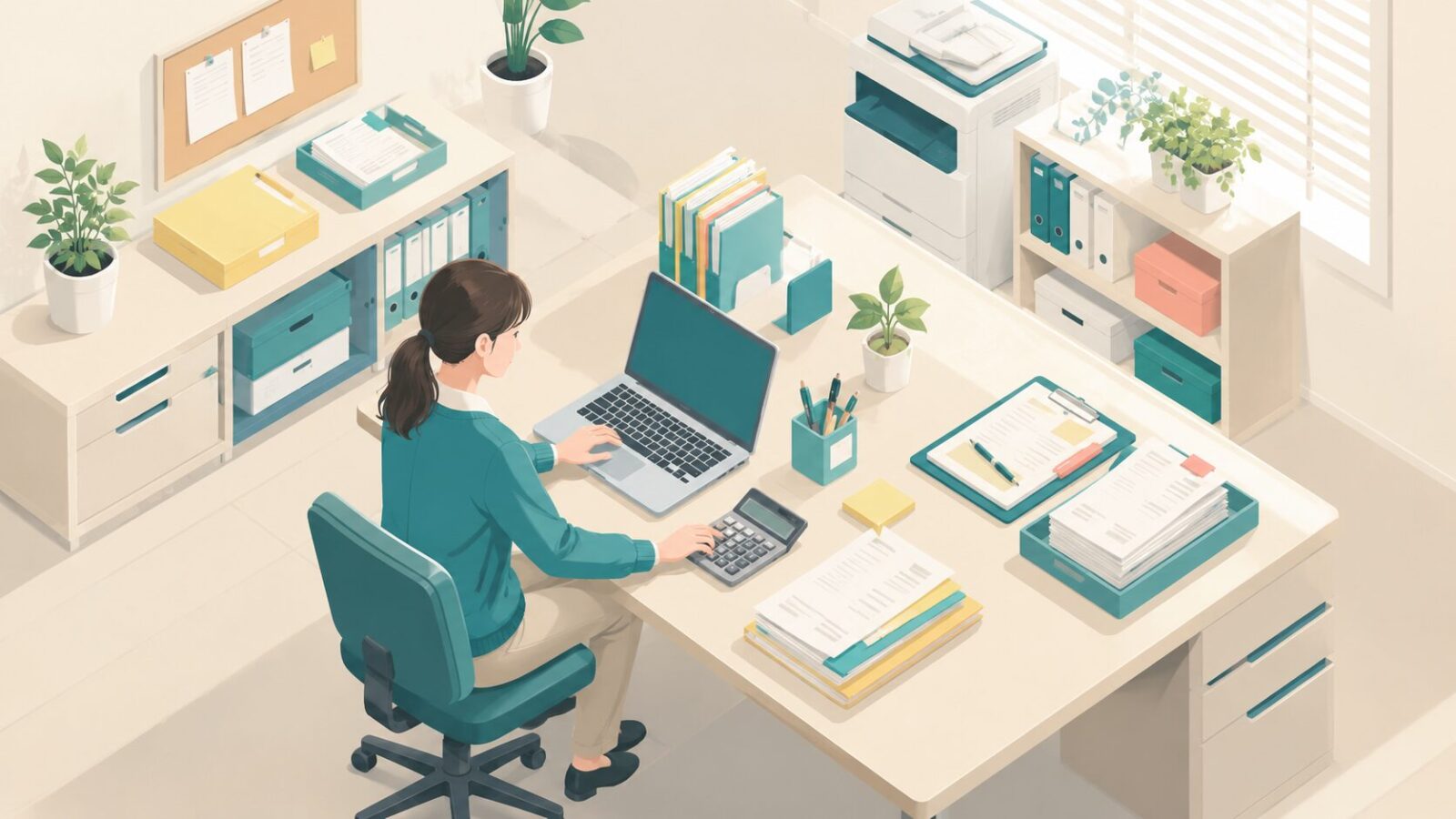 訪問看護の請求業務を行う事務員のイラスト