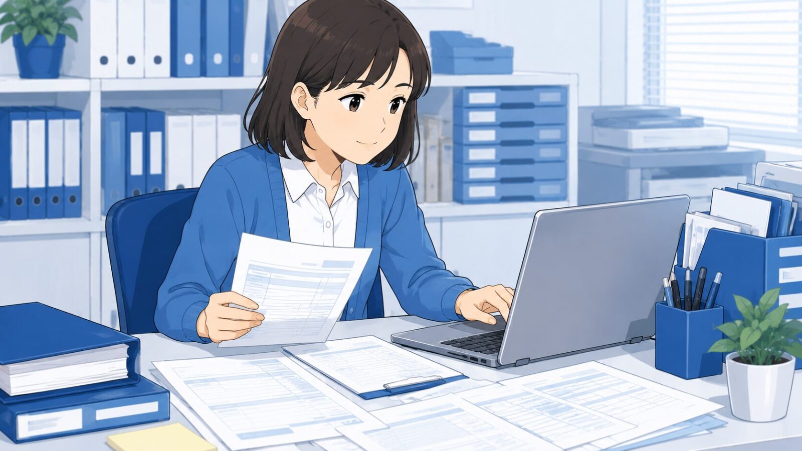 算定要件を確認する事務担当者のイラスト