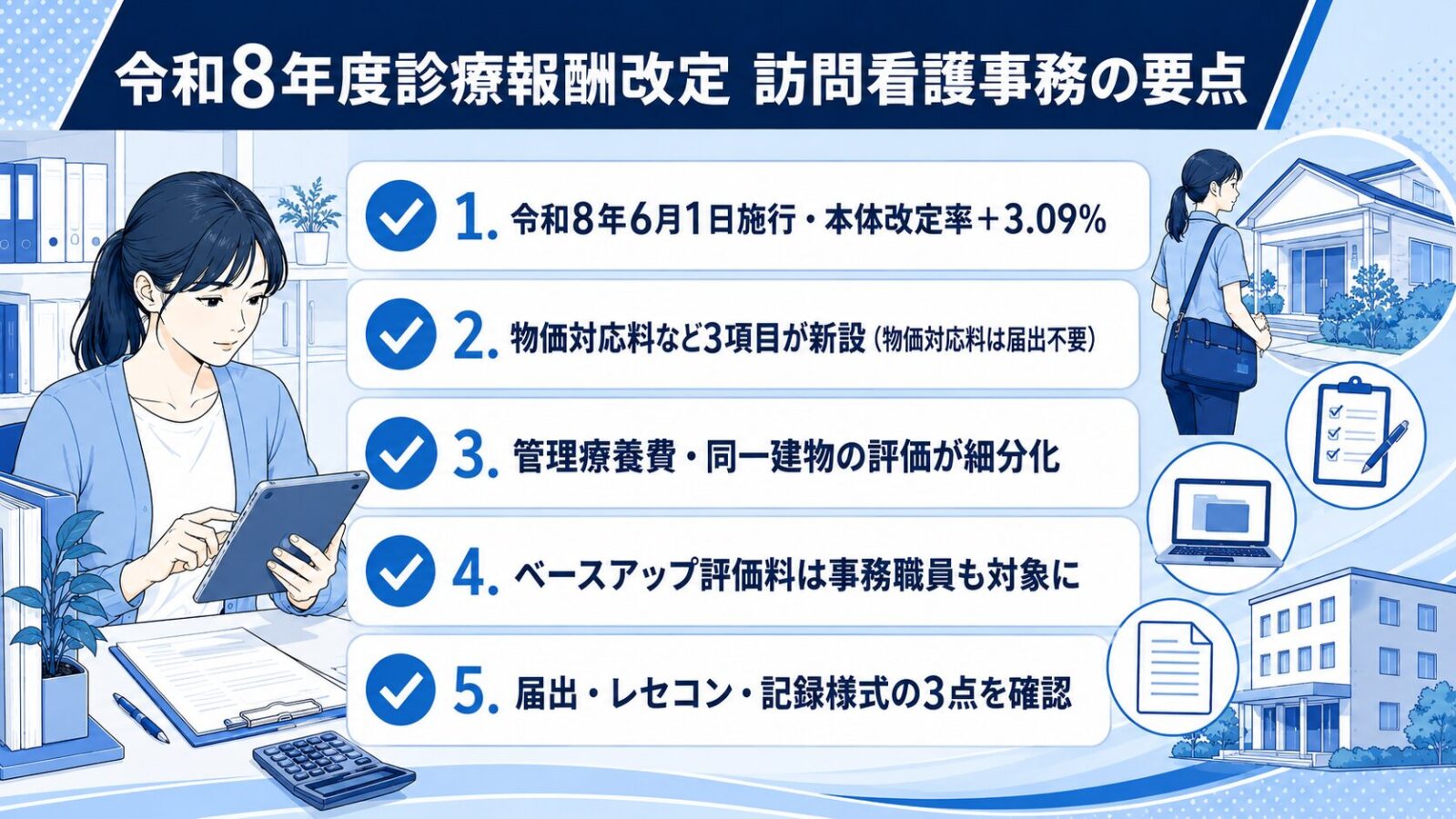 令和8年度診療報酬改定で訪問看護事務員が押さえるべきポイントのまとめ図解
